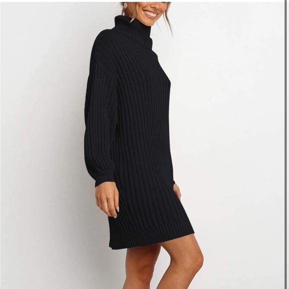 YIBOCK Turtleneck Loose Long Sleeve Pullover Sweater Dress - Picture 2 of 9